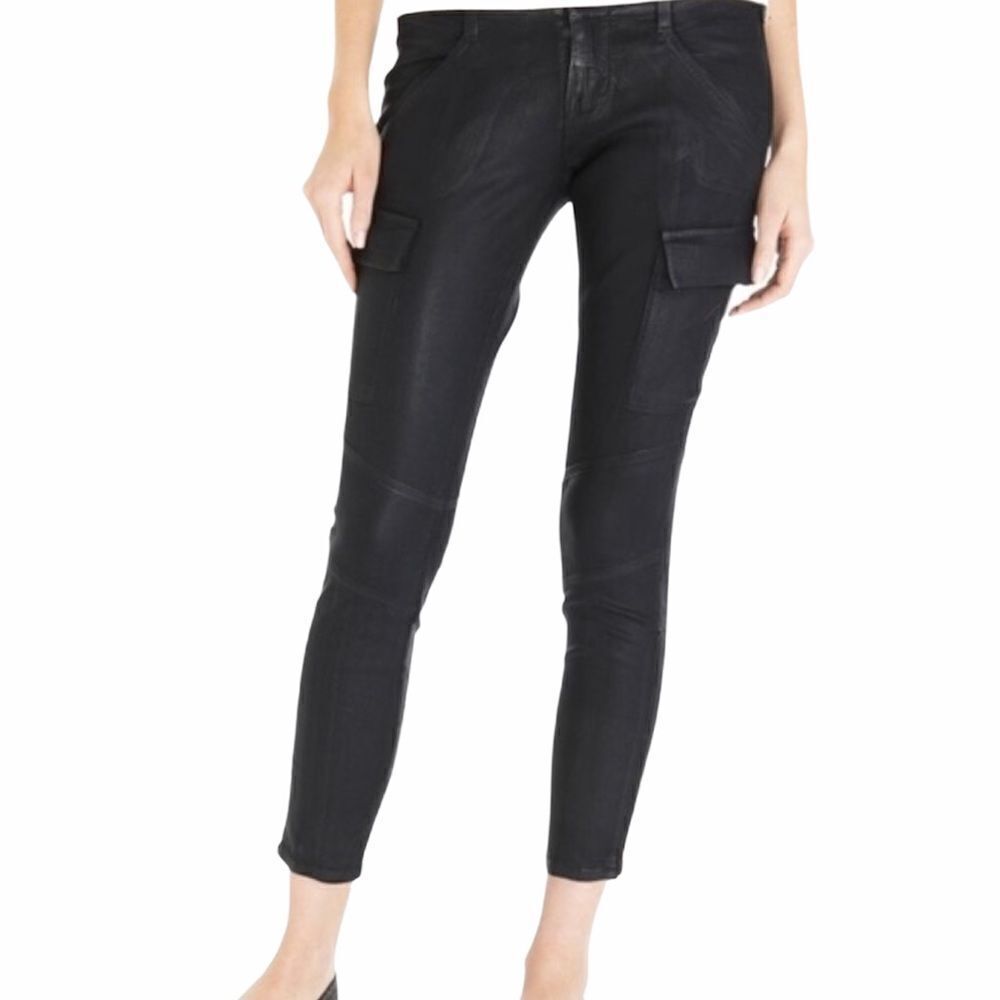 J Brand Black Coated Houlihan Low Rise Cropped Cargo Pants Size 25